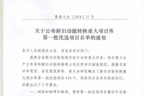 利特纳米入列山东省新旧动能转换重大项目库第一批优选项目名单